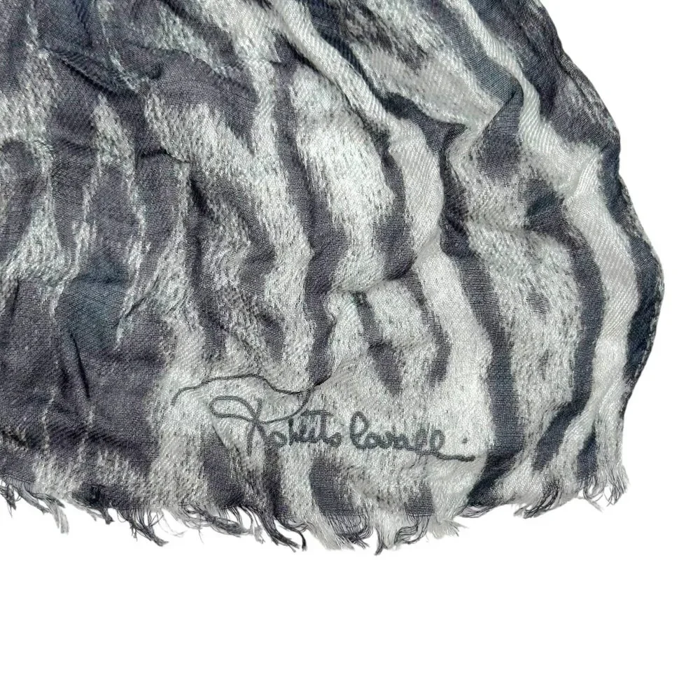 Roberto Cavalli Semi-Sheer Gray Leopard Print Stole Scarf
